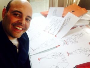 Aquí mi adorado Mario López Guerrero en el proceso de creación de los dibujos para Marca Eres Tú